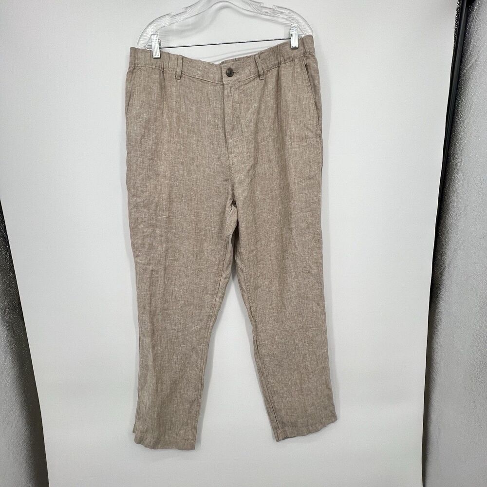 Caribbean Mens 100% Linen Pants Sz 38x31 Beige Draw String Resort Preppy Beachy